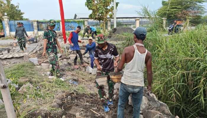 Pengerjaan TPT TMMD ke-124 Kodim 0817/Gresik Dikebut, Satgas Tunjukkan Semangat Tinggi di Desa Banter